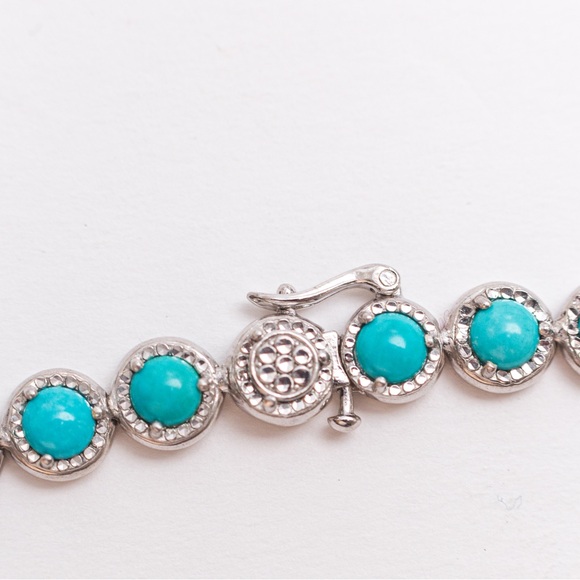 Luxury turquoise tennis necklace diamond cut sterling silver 18” - Picture 9 of 15